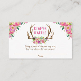 Rustic floral girl baby shower diaper raffle card