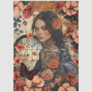 Rustic Floral Girly Fantasy Art Collage Decoupage Tissue Paper