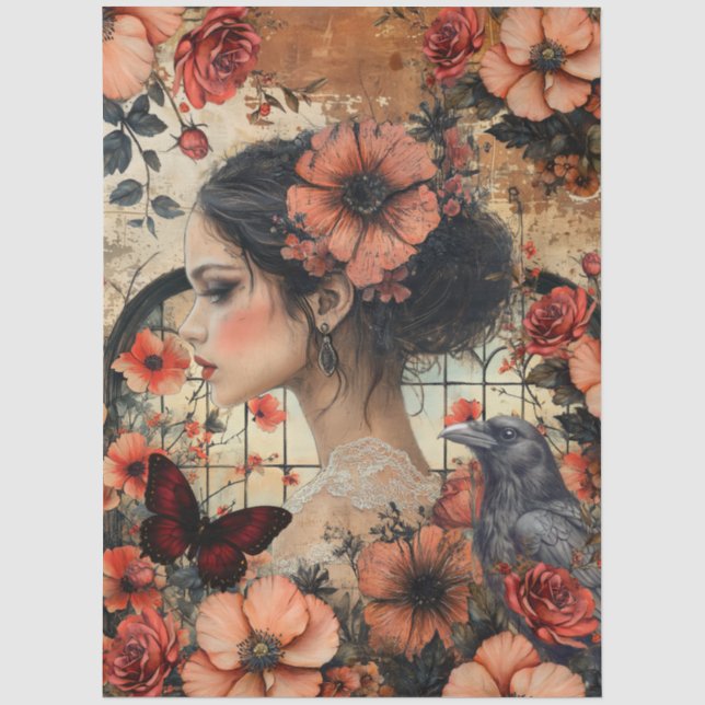 Rustic Floral Girly Fantasy Art Collage Decoupage Tissue Paper (Front)