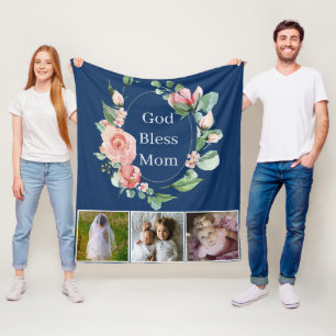 Rustic Floral God Bless Mom Mothers Day Photo Fleece Blanket