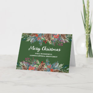 Rustic Floral Goddaughter & Family Merry Christmas Card