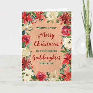 Rustic Floral Goddaughter Merry Christmas Card