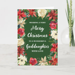 Rustic Floral Goddaughter Merry Christmas Card