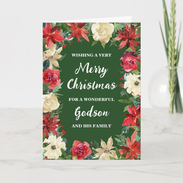 Rustic Floral Godson & Family Merry Christmas Card (Front)