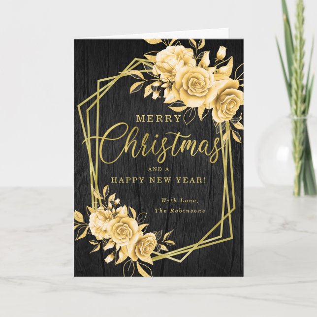 Rustic Floral Gold Christmas Holiday Wishes (Front)