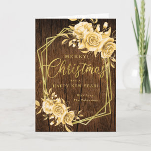 Rustic Floral Gold Christmas Holiday Wishes Card