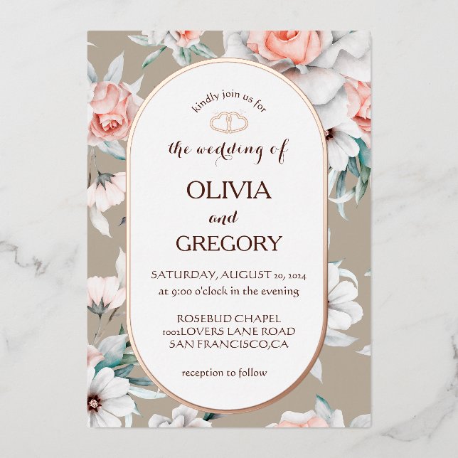 Rustic Floral Gold Oval Frame wedding (Front)