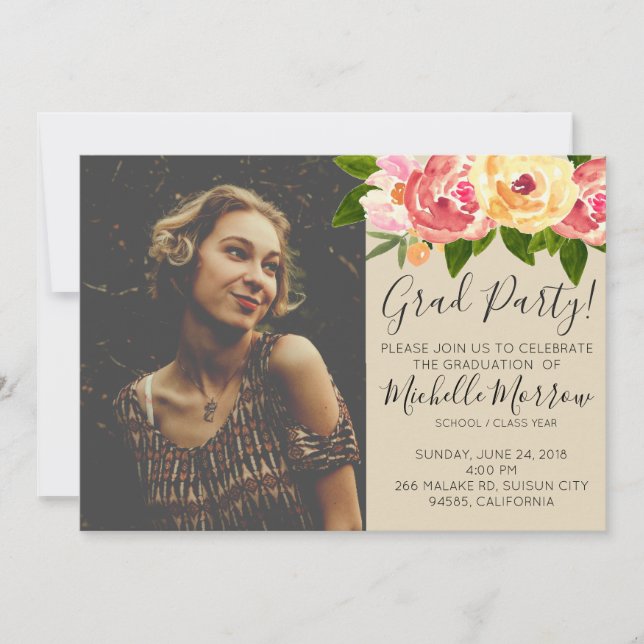 Rustic floral graduation party invite (Front)