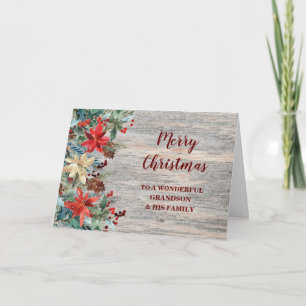 Rustic Floral Grandson & Family Christmas Card