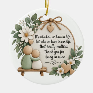 Rustic Floral Gratitude Quote Friendship Keepsake Ceramic Ornament