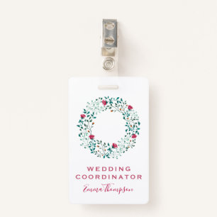 Rustic Floral & Green Foliage Pattern Wedding Badge