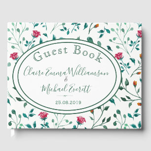 Rustic Floral & Green Foliage Pattern   Wedding Guest Book