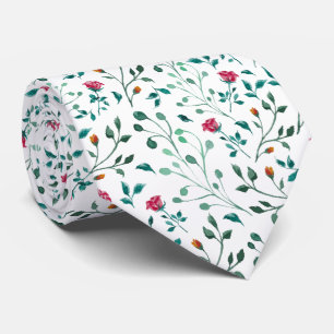 Rustic Floral & Green Foliage Pattern   Wedding Tie