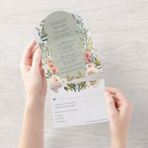 Rustic Floral Green Sage Wedding  All In One Invitation