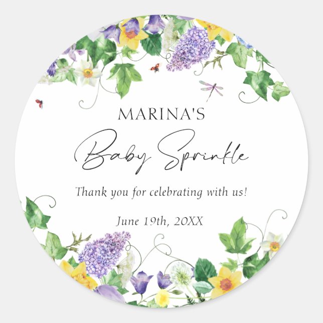 Rustic Floral Greenery Baby Sprinkle  Classic Round Sticker (Front)