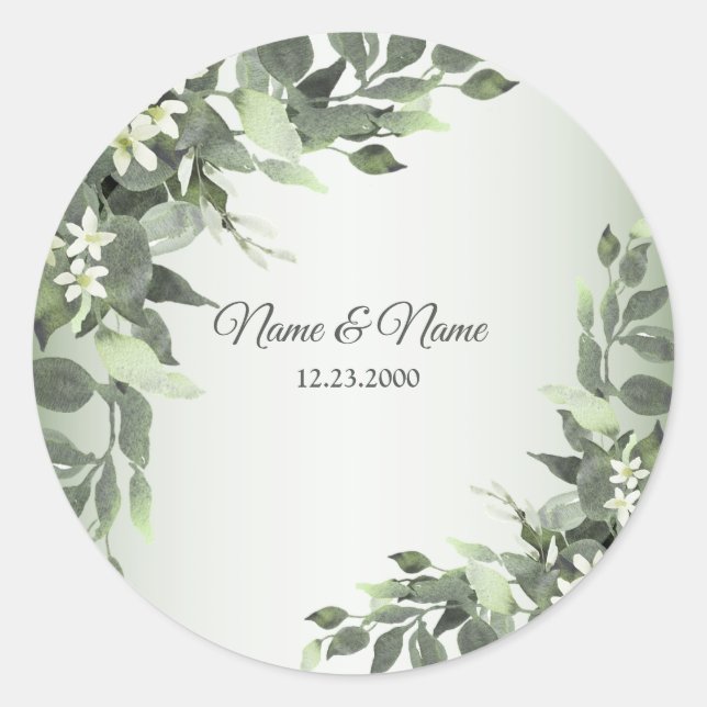 Rustic Floral Greenery Eucalyptus Leaves Classic R Classic Round Sticker (Front)