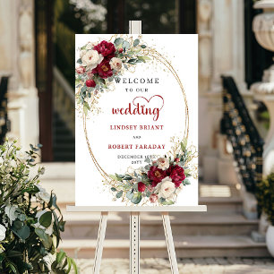Rustic floral greenery gold wedding welcome sign 