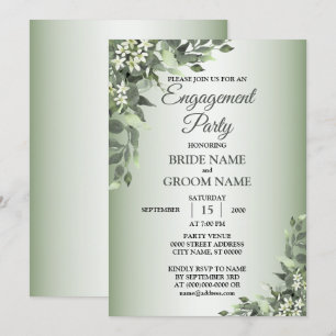 Rustic Floral Greenery Leaves Engagement Party Invitation