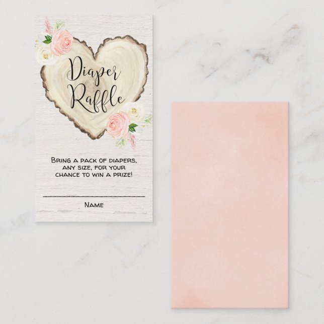 Rustic floral heart girl diaper raffle cards (Front/Back)