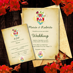 Rustic Floral Heart Mexican Wedding RSVP Enclosure Invitation