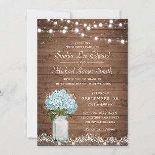 Rustic Floral Hydrangea Mason Jar String Lights Invitation
