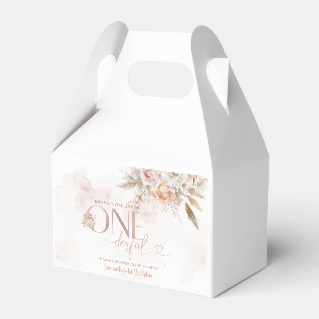 Rustic Floral Isn't She Onederful Birthday Favor Box (Front Side)