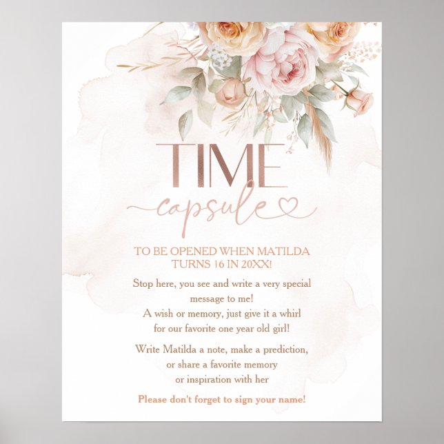 Rustic Floral Isn't She Onederful Time Capsule Poster (Front)