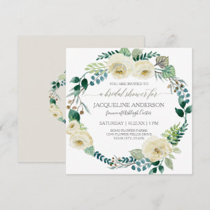 Rustic Floral Ivory Rose Foliage Bridal Shower  Invitation