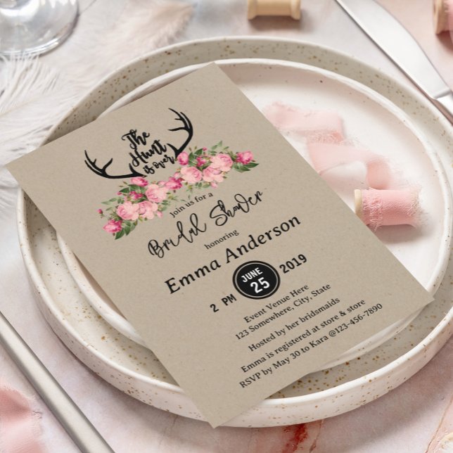 Rustic Floral Kraft Hunt is Over Bridal Shower Invitation (Creator Uploaded)