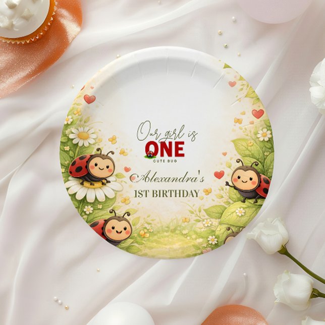 Rustic Floral Lady Bug 1st Birthday Paper Plate (Creator Uploaded)