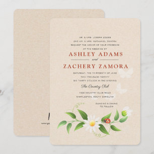 Rustic Floral Ladybug Butterfly Wedding Invitation