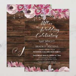 Rustic Floral Lights After the Wedding Celebration Invitation