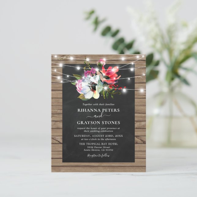 Rustic Floral Lights Budget Wedding Invitation (Standing Front)