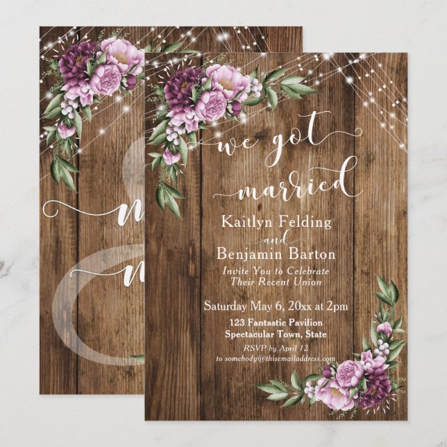 Rustic Floral Lights We Got Married Reception Only Invitation (Front/Back)