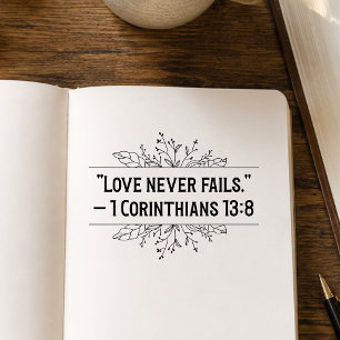 Rustic Floral Love Never Fails Bible Verse Rubber Stamp