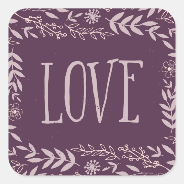 Rustic Floral Love | Purple | Square Sticker (Front)