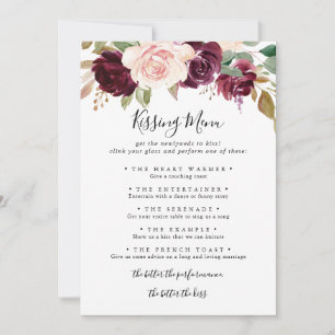 Rustic Floral Mariage Kissing Menu Carte de jeu