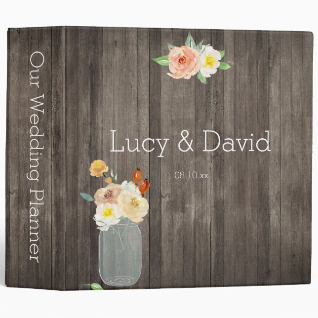 Rustic Floral Mason Jar & Barn Wood Binder (Front/Spine)