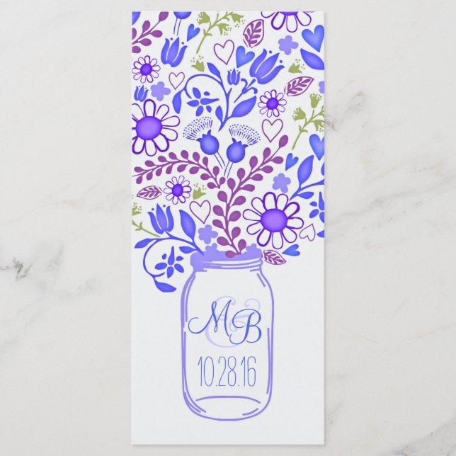 rustic floral mason jar blue wedding programs (Front)