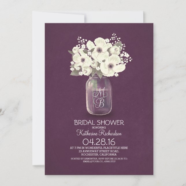 rustic floral mason jar bridal shower invitation (Front)