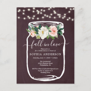 Rustic Floral Mason Jar Bridal Shower Invite Postcard