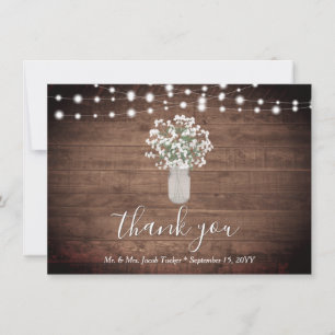 Rustic Floral Mason Jar Lights Wedding Thank You Card