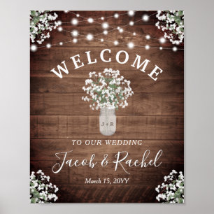 Rustic Floral Mason Jar Lights Welcome Wedding Poster