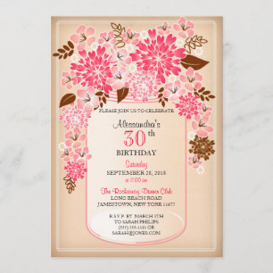 Rustic Floral Mason Jar Parchment Birthday 1 Invitation