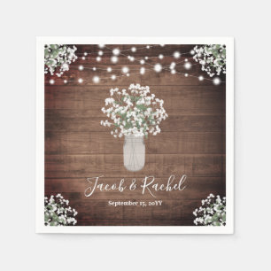 Rustic Floral Mason Jar & String Lights Wedding Napkin