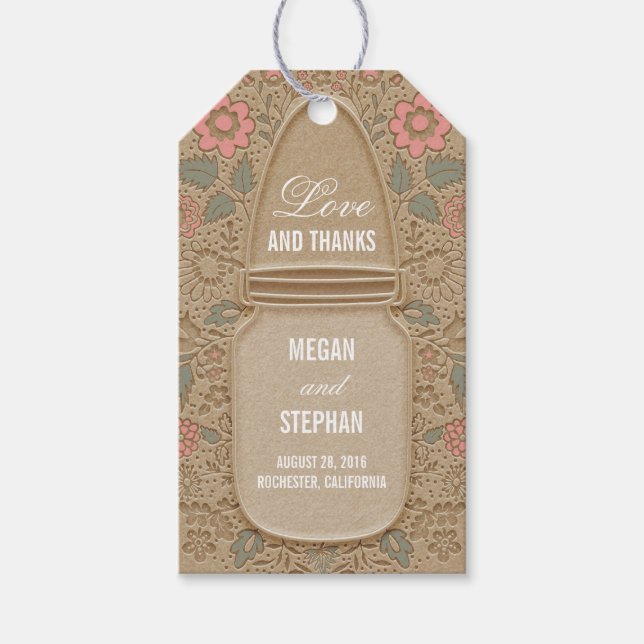 Rustic Floral Mason Jar Wedding Gift Tags (Front)