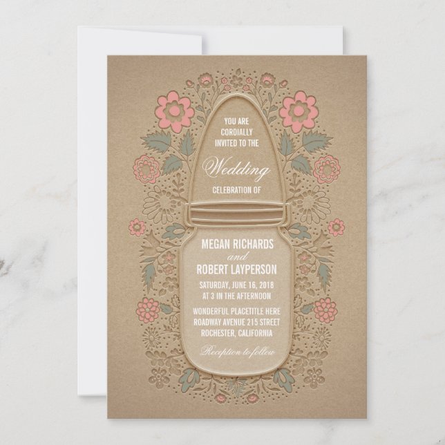 Rustic Floral Mason Jar Wedding Invitation (Front)
