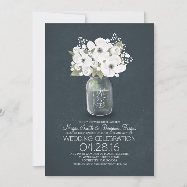 rustic floral mason jar wedding invitation (Front)