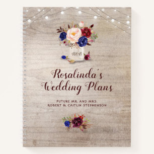Rustic Floral Mason Jar Wedding Plans Notebook