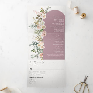 Rustic Floral Mauve All in One Wedding Tri-Fold